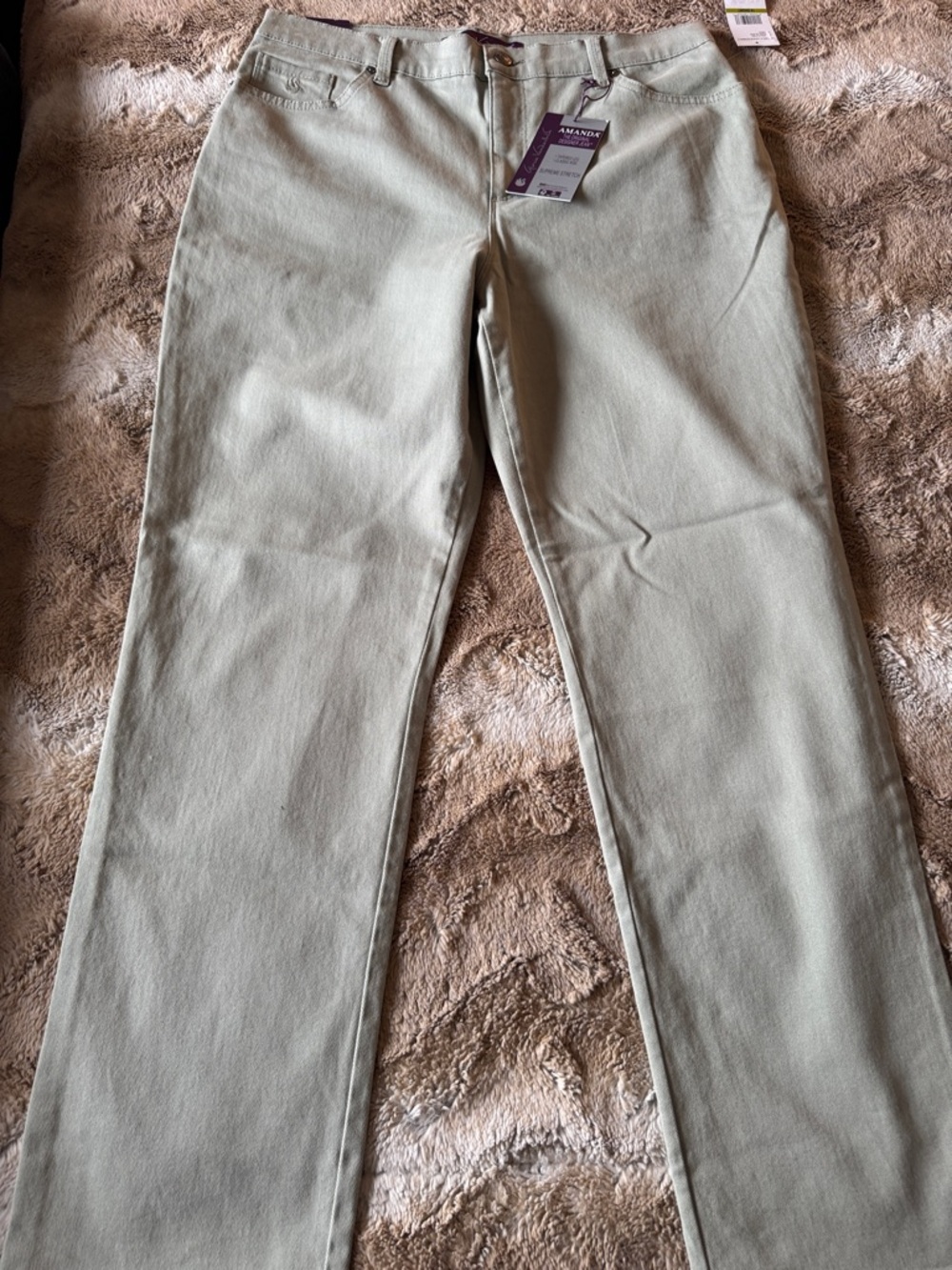 Gloria Vanderbilt Amanda Jeans 14 Short NWT Olive Tapered Classic Rise Stretch - Picture 9 of 13
